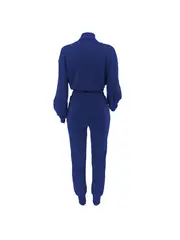 stylish solid two piece set button front split sleeve zipper jacket drawstring pants outfits womens clothing details 2