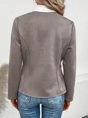 plus size elegant jacket womens plus solid long sleeve zip up round neck jacket details 23