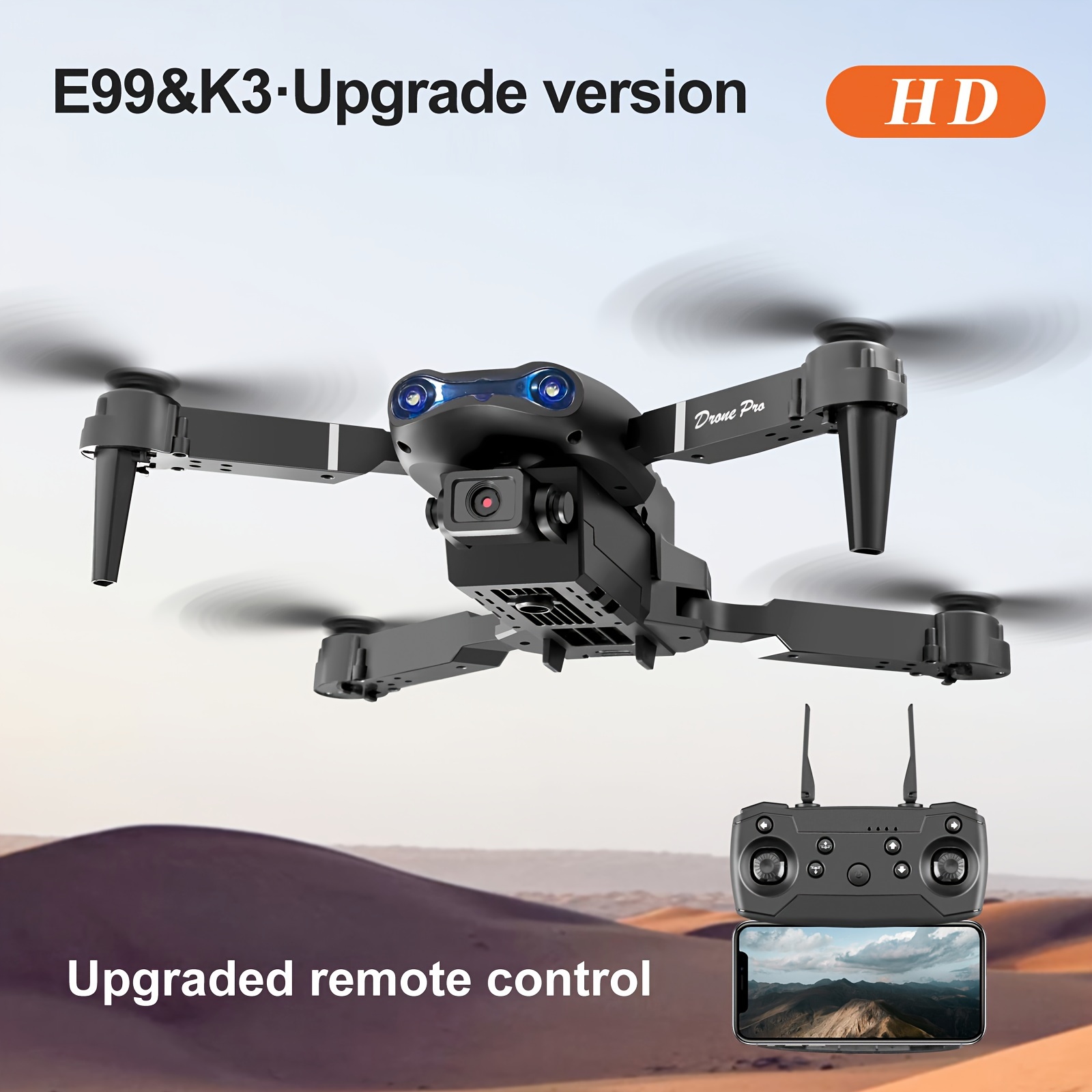 new e99 quadcopter drone with hd camera one key takeoff and landing altitude hold 360 stunt rolling supports wifi connection to mobile app foldable design suitable for beginners christmas gift details 1