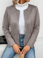 plus size elegant jacket womens plus solid long sleeve zip up round neck jacket details 18