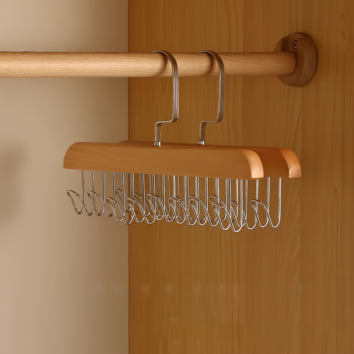 1   with 8 metal hooks smooth retro decorative wooden suit hanger for ties hats belts suspenders and formal clothes details 7