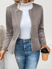 plus size elegant jacket womens plus solid long sleeve zip up round neck jacket details 21