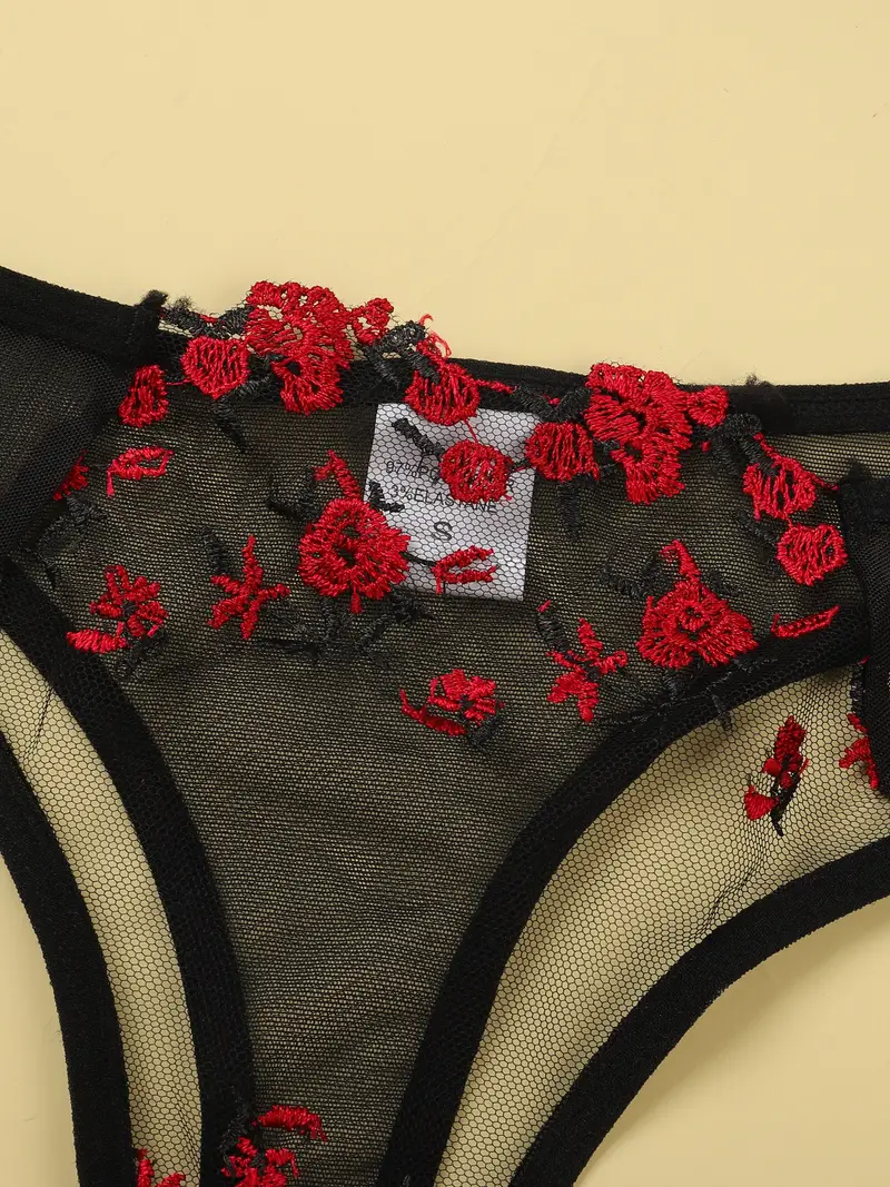 floral embroidery lingerie set mesh unlined bra thong womens sexy lingerie underwear details 7