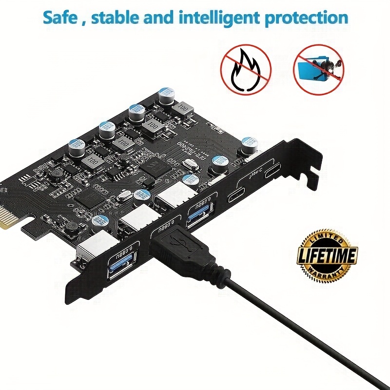 usb3 0 pcie expansion card built in usb adapter 5gbps transmission speed 3 usb3 0 a plus 2 usb c ports support windows7 8 10 11 and mac os 10 8 2 and above details 4