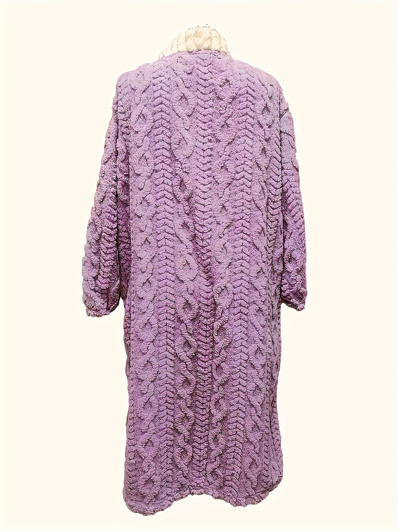 flower decor fuzzy night robe cute long sleeve v neck robe with pockets womens sleepwear details 19