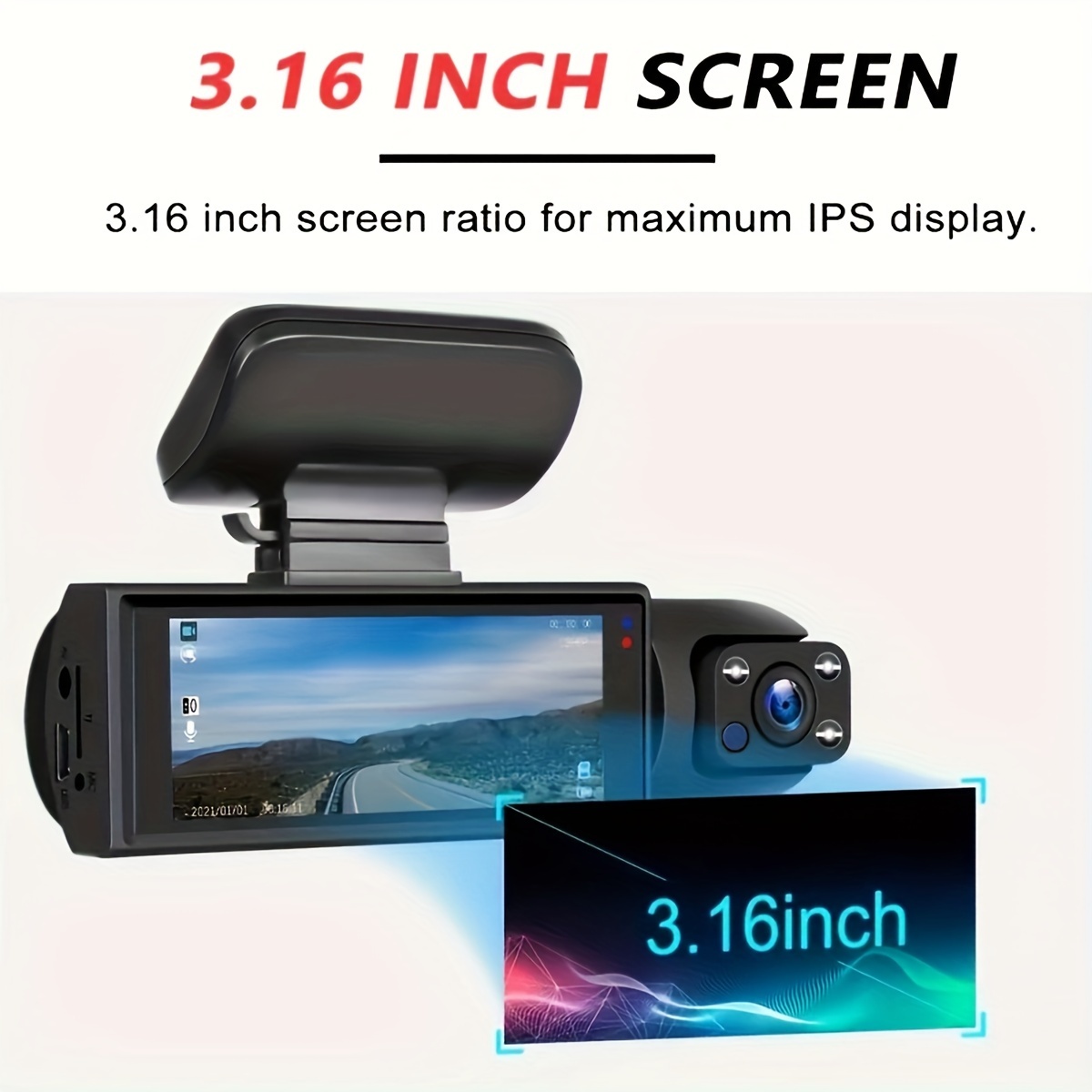 free 64gb card dash cam for cars 1080p dual camera front and inside 3 16 inch ips screen g sensor high definition night vision loop record wide angle details 0