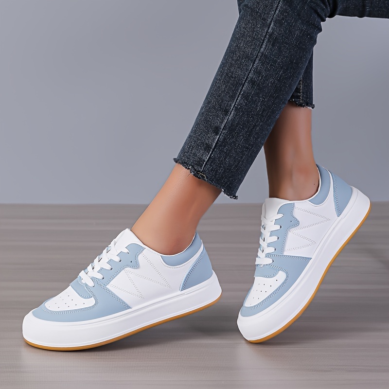 womens casual solid color sneakers lace up round toe flat shoes outdoor sporty comfy shoes details 7