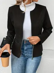 plus size elegant jacket womens plus solid long sleeve zip up round neck jacket details 60