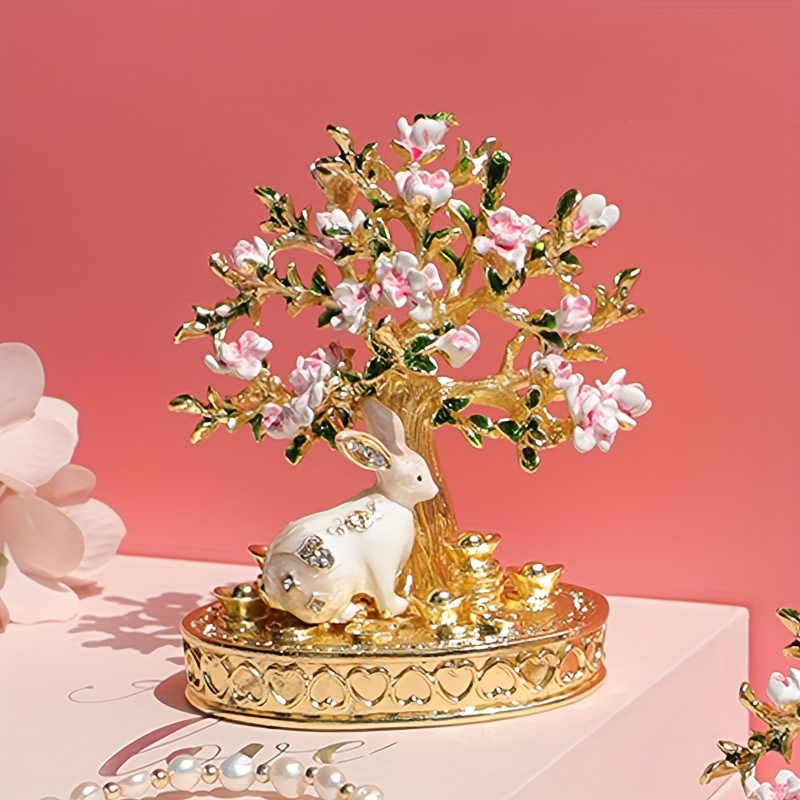 vintage style rabbit cherry blossom tree design jewelry box money tree accessories storage box ideal choice for gifts details 5