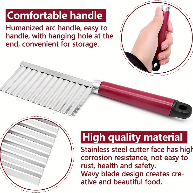 1pc crinkle cutter wavy chopper knife upgraded stainless steel crinkle knife safety kitchen french fry chip cutter wavy slicer for fruit vegetable salad carrot potato fries kitchen tools tools on sale and clearance details 4