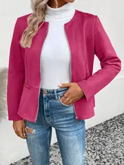 plus size elegant jacket womens plus solid long sleeve zip up round neck jacket details 44