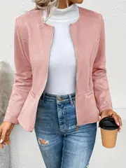 plus size elegant jacket womens plus solid long sleeve zip up round neck jacket details 53