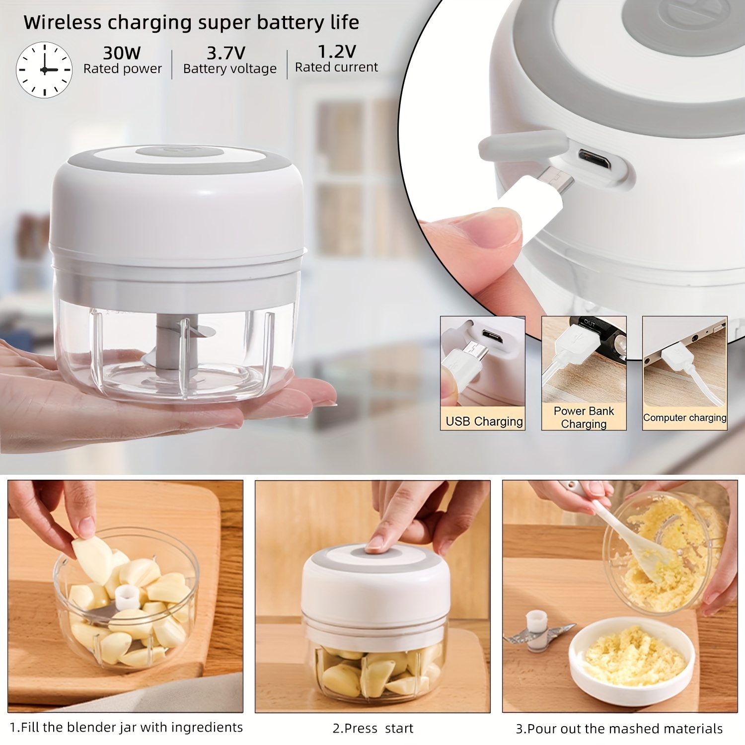1 pieza de 250 ml de capacidad, máquina de para cocinar recargable por USB, batidora de ajo para cocina, trituradora eléctrica, máquina de cocción automática pequeña, herramientas de uso en múltiples escenas, varios colores, detalles 7