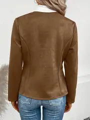 plus size elegant jacket womens plus solid long sleeve zip up round neck jacket details 30