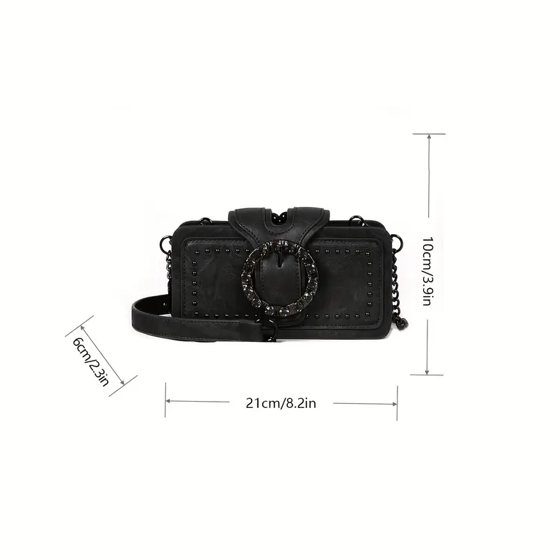 womens fashion retro clutch bag rivet motorcycle bag chain shoulder bag black mobile phone bag multi layer clip small square bag details 2
