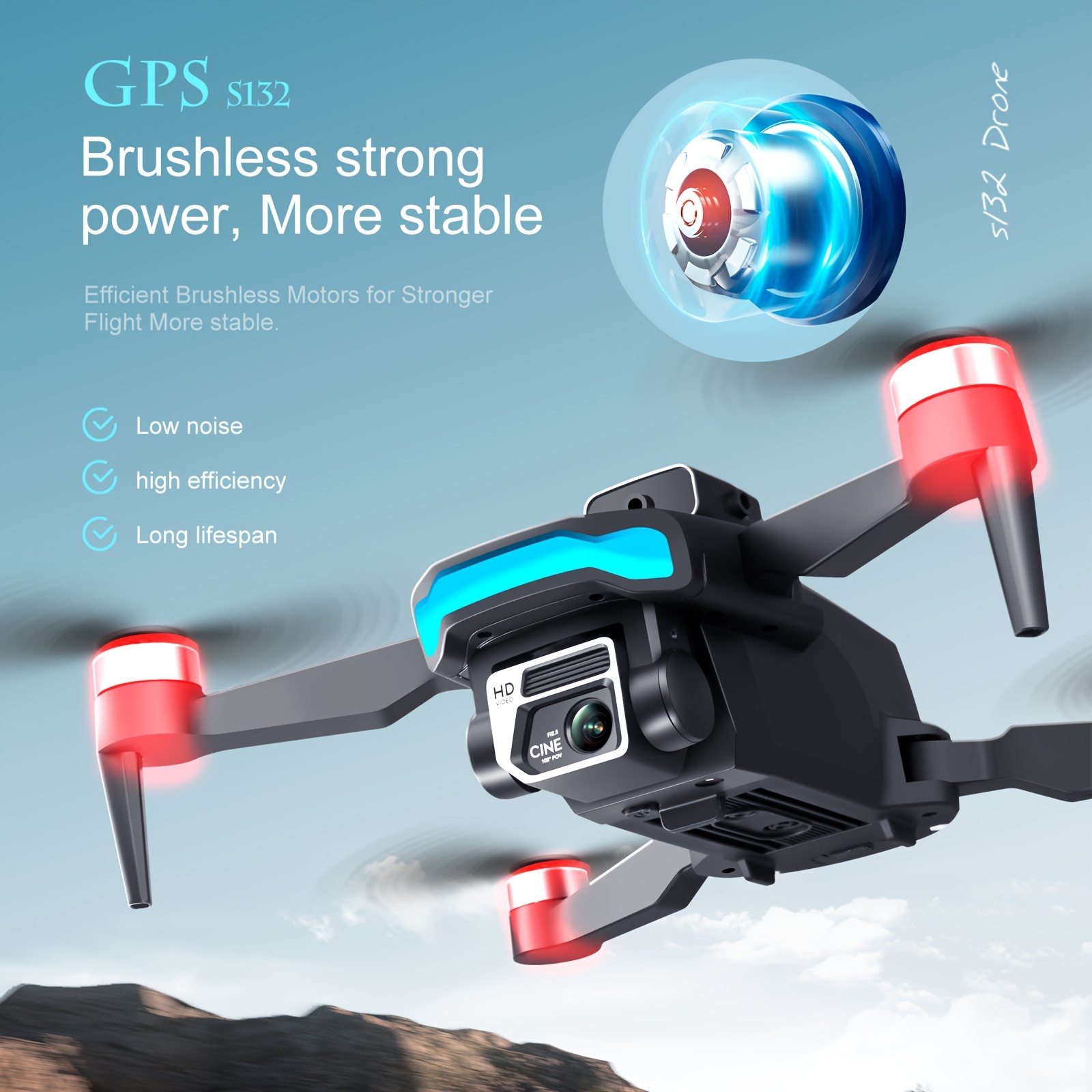 s132 drone hd camera gps global positioning optical flow fixed point hovering four sided infrared obstacle avoidance 90 electrically adjustable lens folding professional aerial photography uav details 1