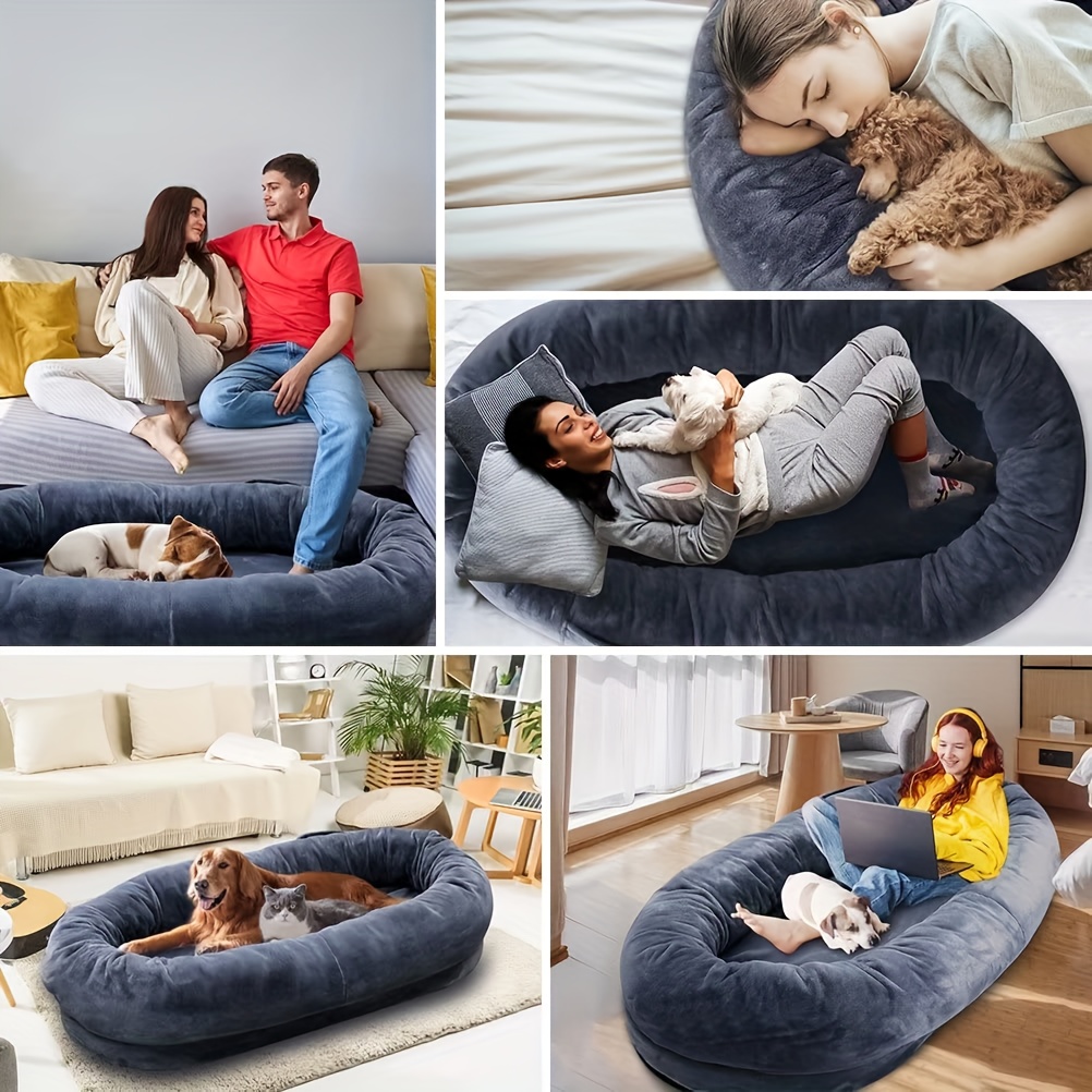 large human dog bed with blanket human sized big dog bed for adults pets huge napping day bed for you to doze off gigantic futon with foam filling and removable cover details 5