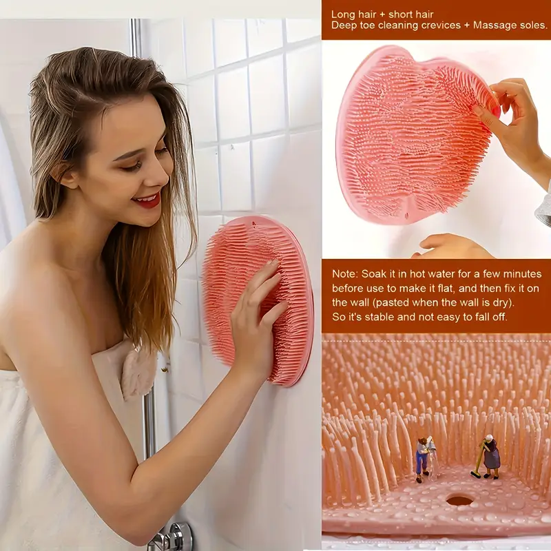 1pc 2pcs foot back shower scrubber silicone bath massage pad wall mounted body back scrubber silicone bath massage cushion brush with non slip suction cups deep cleansing body skin tool bathroom accessories details 6