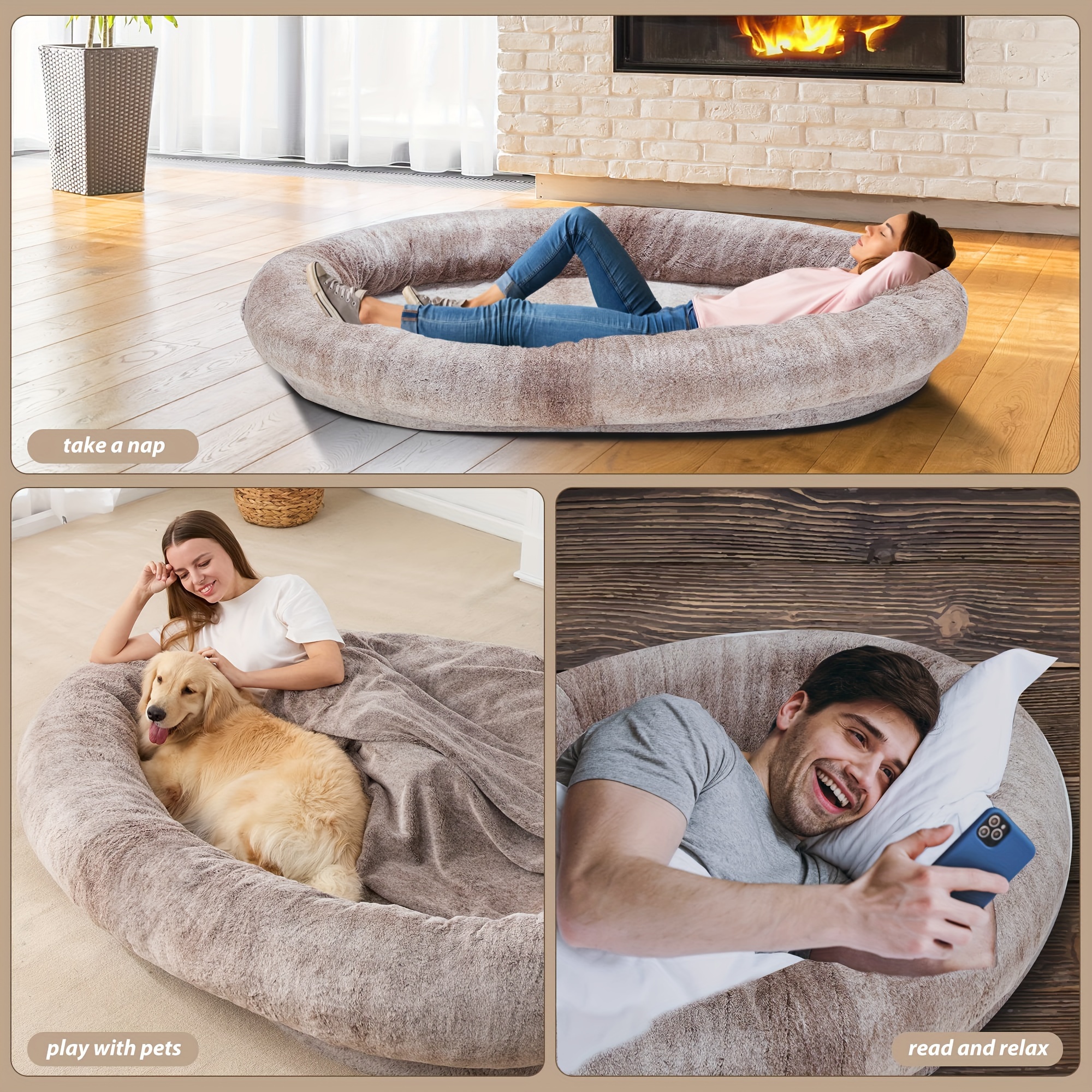 large human dog bed with blanket human sized big dog bed for adults pets huge napping day bed for you to doze off gigantic futon with foam filling and removable cover details 6