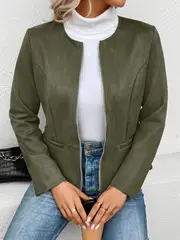 plus size elegant jacket womens plus solid long sleeve zip up round neck jacket details 57