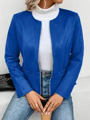 plus size elegant jacket womens plus solid long sleeve zip up round neck jacket details 14