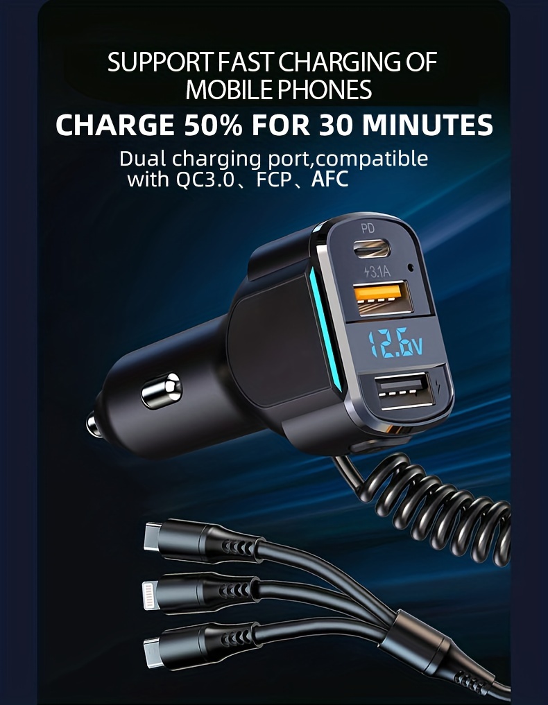 65w 3 port usb pd fast car charger k4 qc3 1 type c 3 in 1 car charger 2 usb charging ports 1 type c fast charging micro usb type c details 1