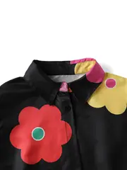 plus size cute outfits set womens plus colorful floral print long sleeve button up shirt pants vacay outfits 2 piece set details 8