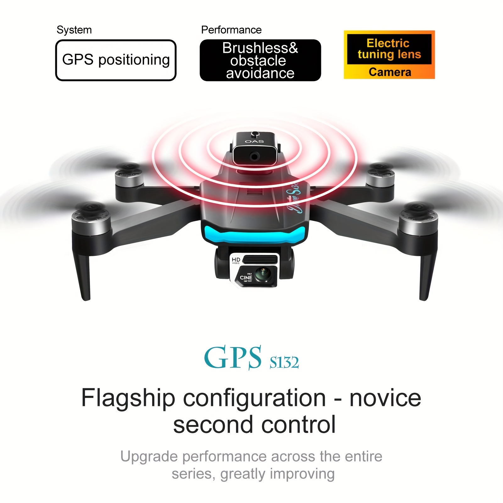 s132 drone hd camera gps global positioning optical flow fixed point hovering four sided infrared obstacle avoidance 90 electrically adjustable lens folding professional aerial photography uav details 3