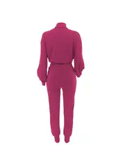 stylish solid two piece set button front split sleeve zipper jacket drawstring pants outfits womens clothing details 5