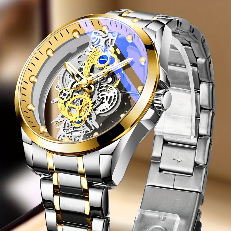 hot trendy fashion wholesale men golden skeleton automatic quartz wrist watches luxury details 8