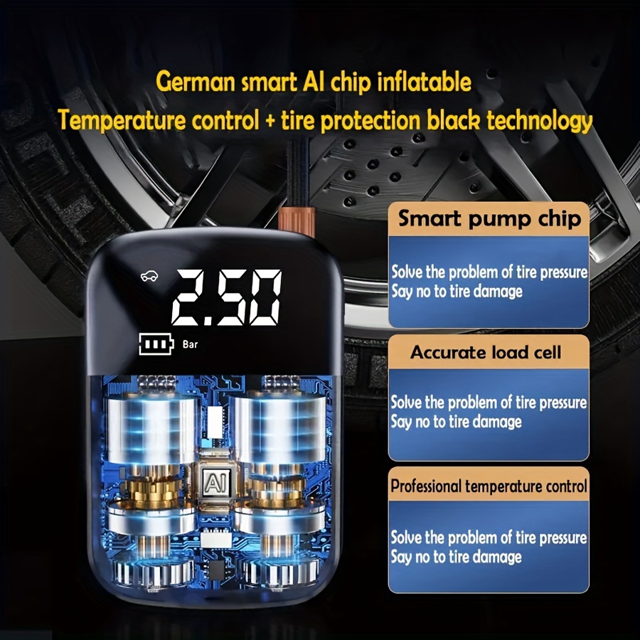 1pc portable car air compressor inflator wireless wired handheld pump light suitable for tire inflation and compression of cars and motorcycles details 4