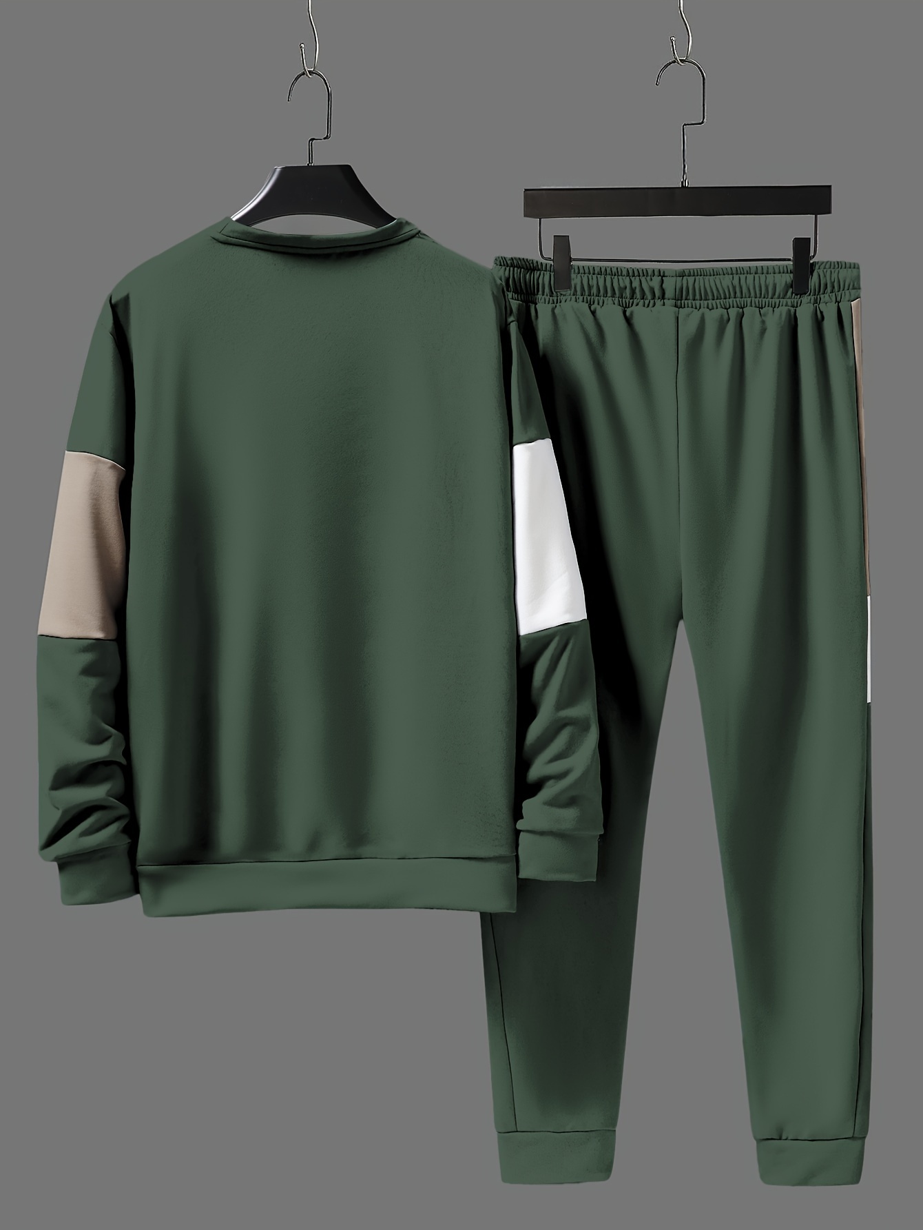 plus size mens simple print sweatshirt sweatpants set for autumn winter contrast color 2pcs outfits for sports outdoor mens clothing details 4