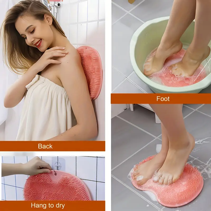 1pc 2pcs foot back shower scrubber silicone bath massage pad wall mounted body back scrubber silicone bath massage cushion brush with non slip suction cups deep cleansing body skin tool bathroom accessories details 5