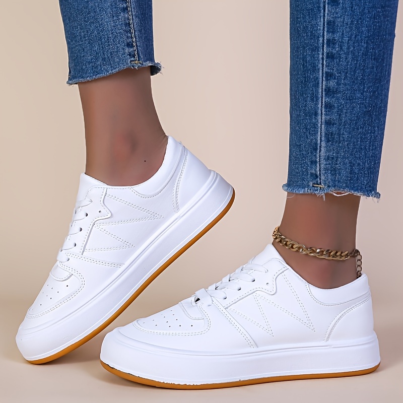 womens casual solid color sneakers lace up round toe flat shoes outdoor sporty comfy shoes details 9