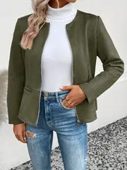plus size elegant jacket womens plus solid long sleeve zip up round neck jacket details 56