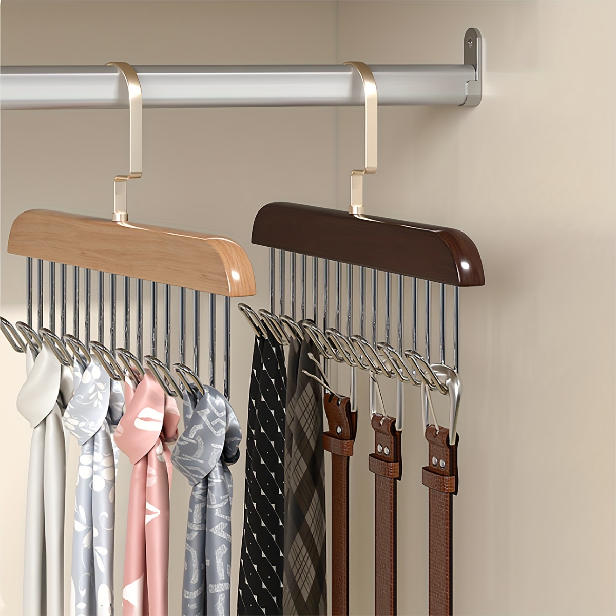 1   with 8 metal hooks smooth retro decorative wooden suit hanger for ties hats belts suspenders and formal clothes details 8