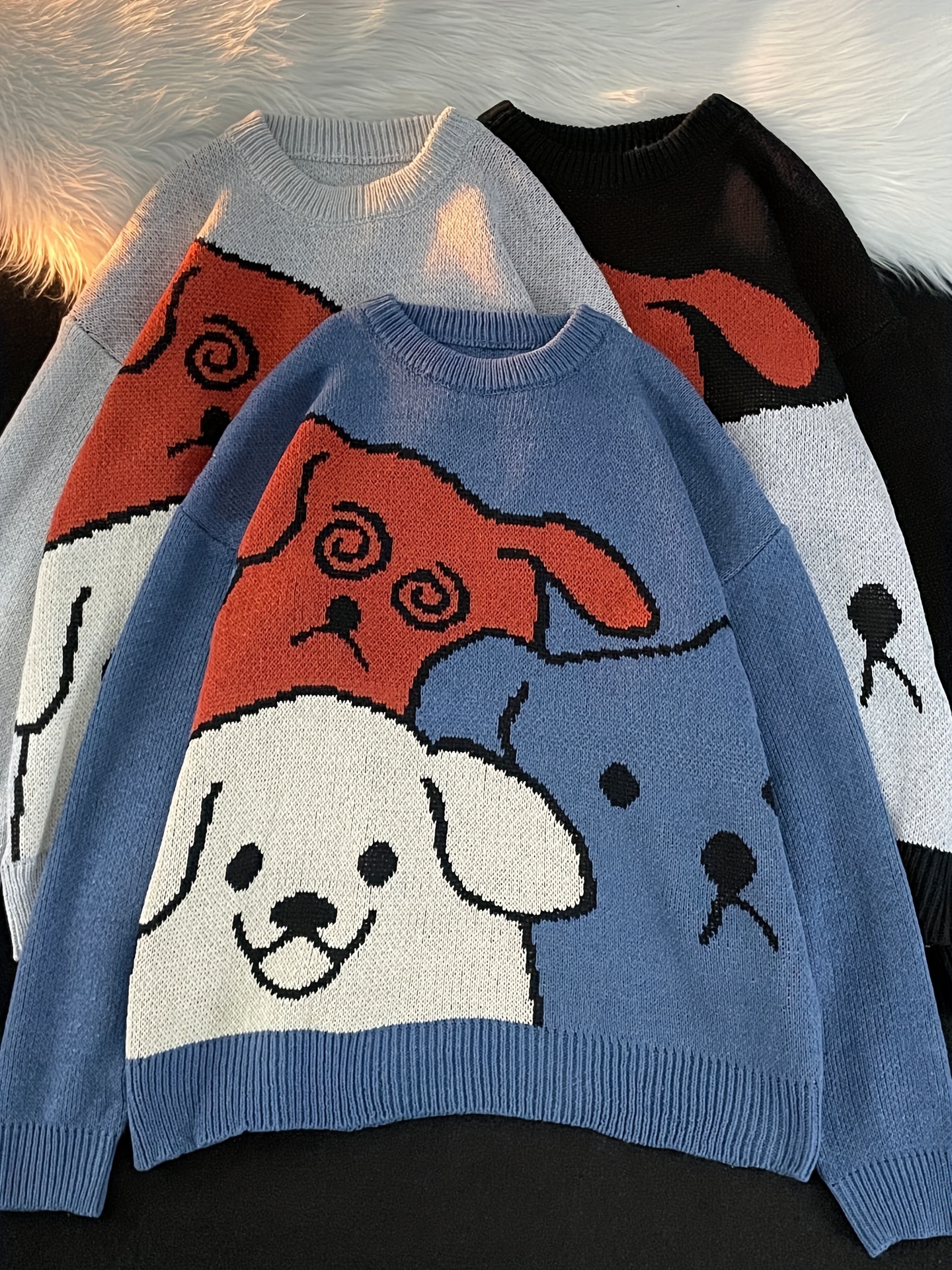 Cartoon Dog Casual Crew Neck Sports Sweater, Longs Sleeve Casual Pullover Sweater, Women s Tops details 8