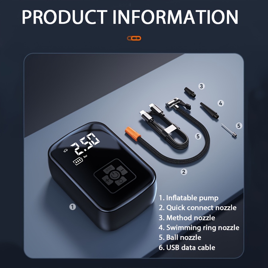 1pc portable car air compressor inflator wireless wired handheld pump light suitable for tire inflation and compression of cars and motorcycles details 1