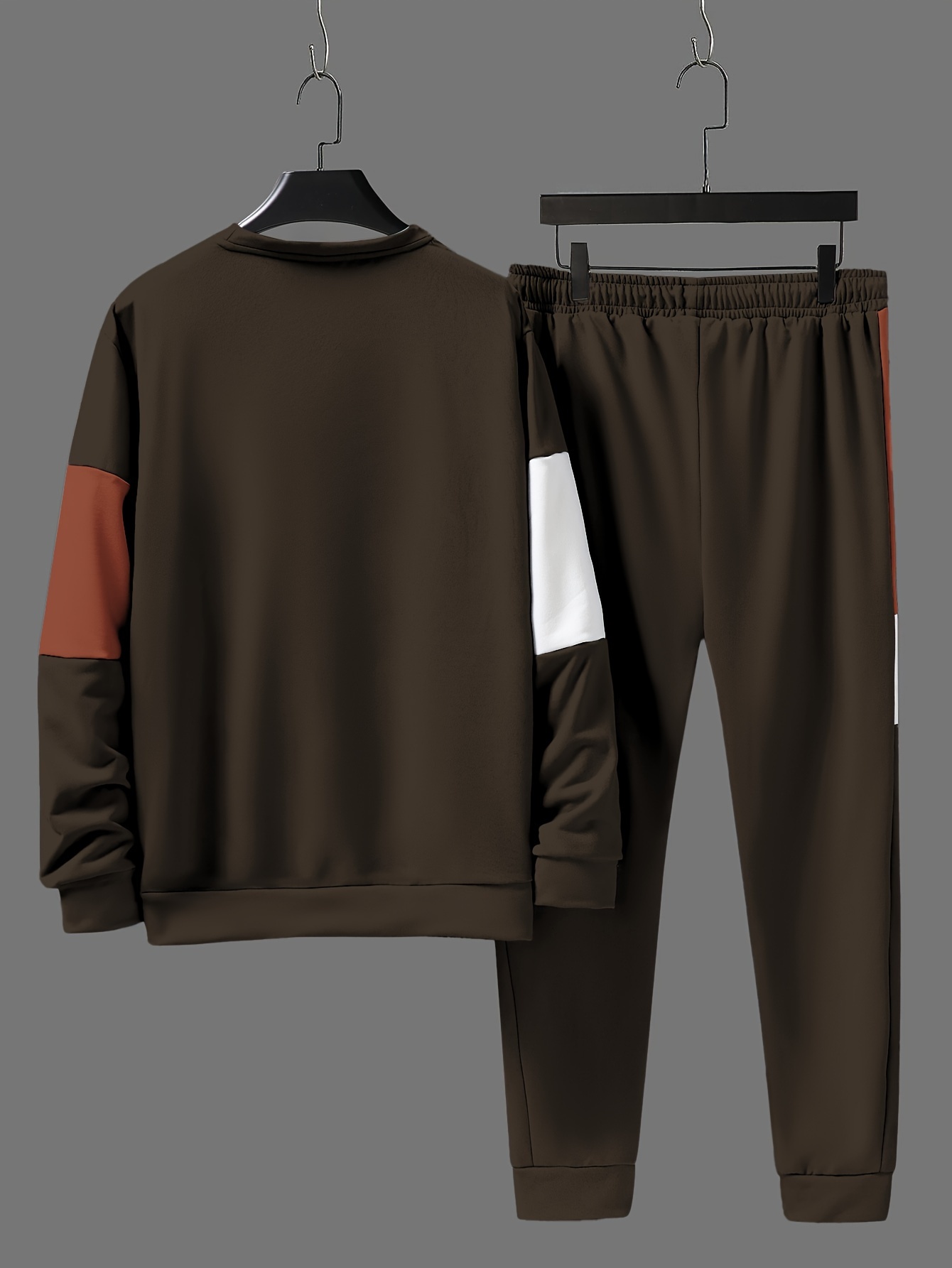 plus size mens simple print sweatshirt sweatpants set for autumn winter contrast color 2pcs outfits for sports outdoor mens clothing details 7