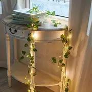 1pc green leaf vine decorative string lights battery powered hanging vine for bedroom party wedding christmas thanksgiving four seasons decoration home fireplace stairs handrails balcony corridor curtain decoration details 3