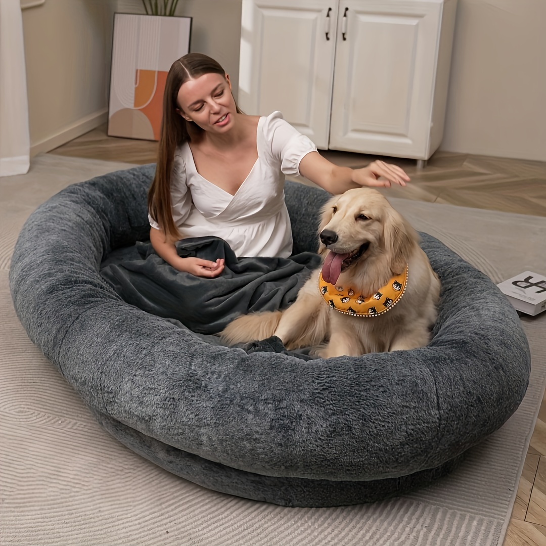 Großes menschliches Hundebett mit Decke, menschengroßes großes Hundebett für Erwachsene und Haustiere, riesiges Tagesbett zum Nickerchen, damit Sie einschlafen können, riesiger Futon mit Schaumstofffüllung und abnehmbaren Bezugsdetails 8