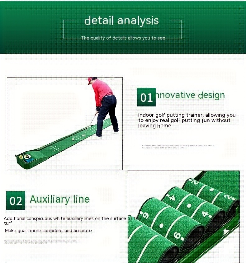 portable golf green mat indoor and outdoor golf putter practitioner golf hitting mat details 3