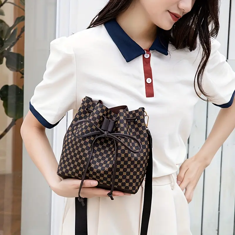 bucket bag random print womens large capacity tide personality drawstring commuter bag fashion trendy shoulder crossbody bag details 0