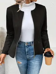 plus size elegant jacket womens plus solid long sleeve zip up round neck jacket details 65