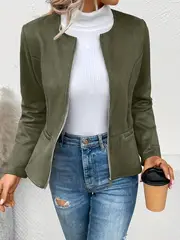 plus size elegant jacket womens plus solid long sleeve zip up round neck jacket details 59