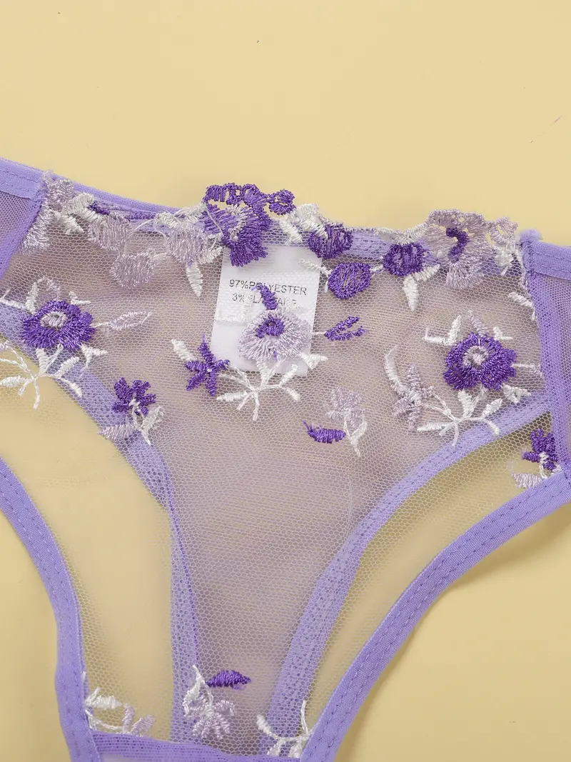 floral embroidery lingerie set mesh unlined bra thong womens sexy lingerie underwear details 13