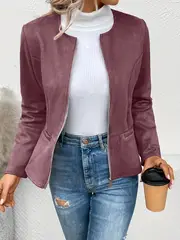 plus size elegant jacket womens plus solid long sleeve zip up round neck jacket details 3