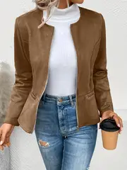 plus size elegant jacket womens plus solid long sleeve zip up round neck jacket details 33