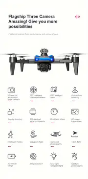 new k911se foldable 5g brushless rc drone quadcopter with triple hd cameras gps optical flow dual positioning intelligent hover obstacle avoidance wifi fpv app control ideal for halloween christmas and thanksgiving gifts toys details 1
