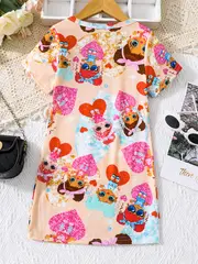 toddler girls cute cartoon shiny girl graphic crew neck casual t shirt dress for party kids summer clothes details 4